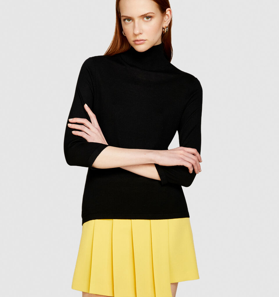 Turtleneck in silk blend - women's high neck sweaters - Black | Sisley image number 4